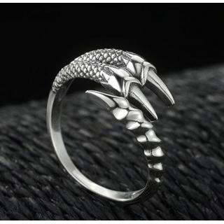 bague griffe de dragonaud en titane argenté 18k