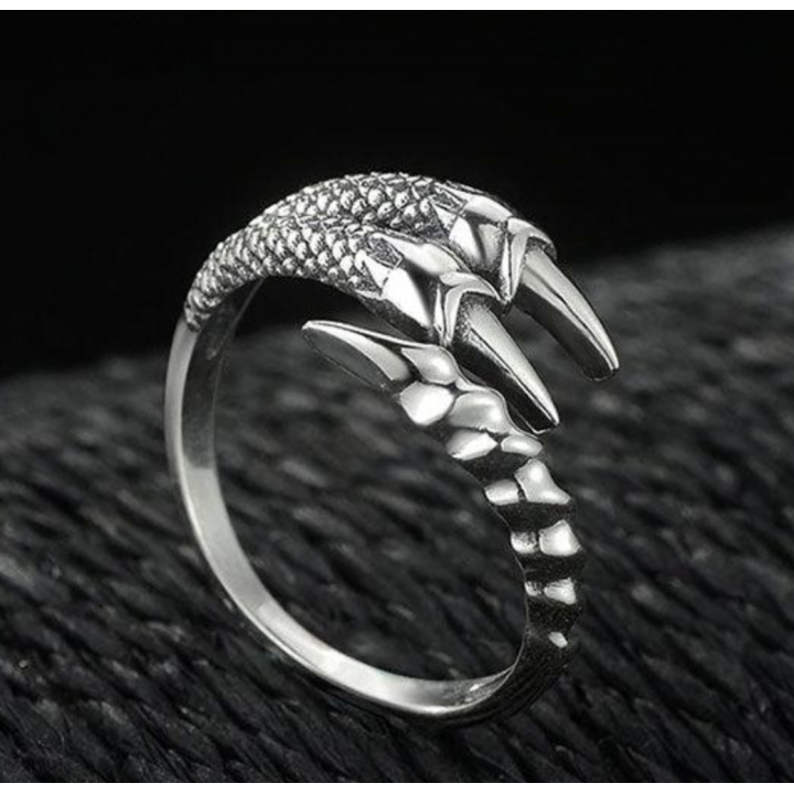 bague griffe de dragonaud en titane argenté 18k